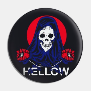 Hellow Skull With Two Red Rose Pin