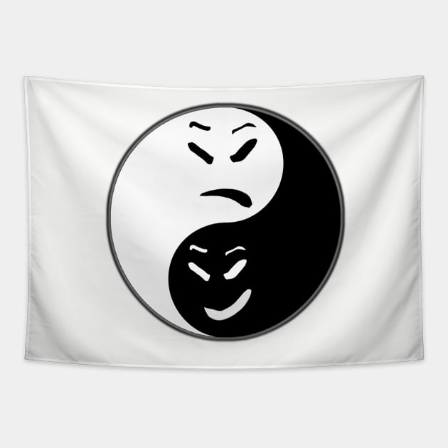 Happy Sad Yin Yang Tapestry by designs-by-ann