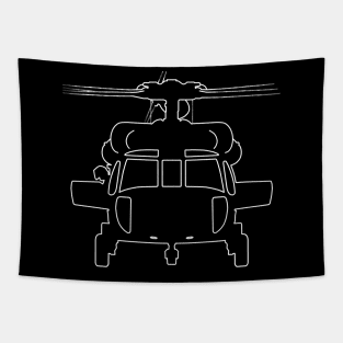 Black Hawk helicopter outline graphic (white) Tapestry