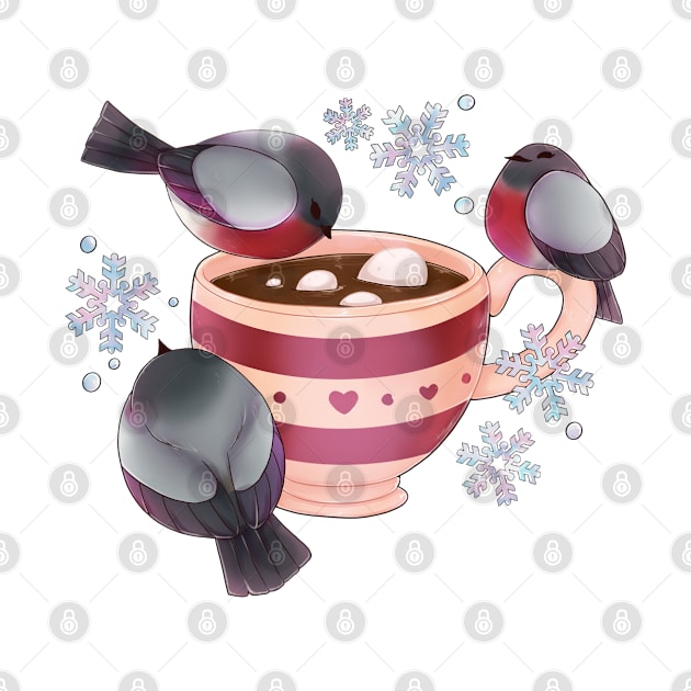 Winter hot chocolate and bullfinch by Itsacuteart