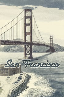 San Francisco Golden Gate Bridge ✪ Vintage style poster Magnet