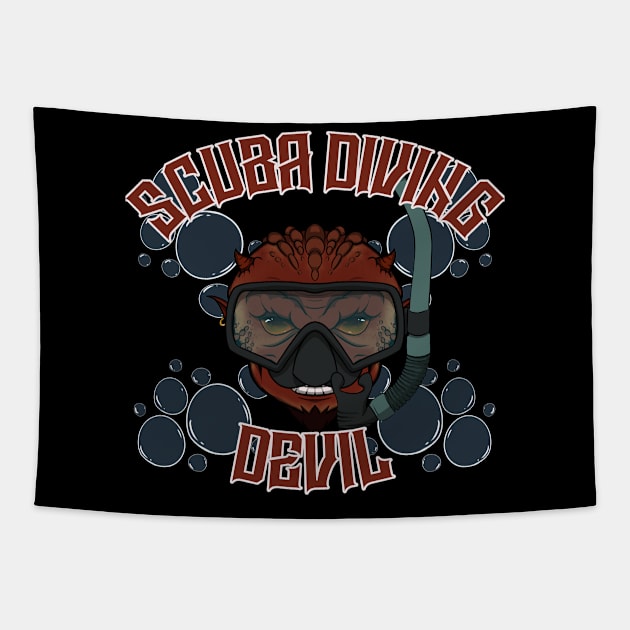 Scuba Diving Devil Tapestry by RampArt