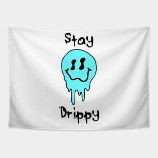 'Stay Drippy' Blue smiley face Tapestry