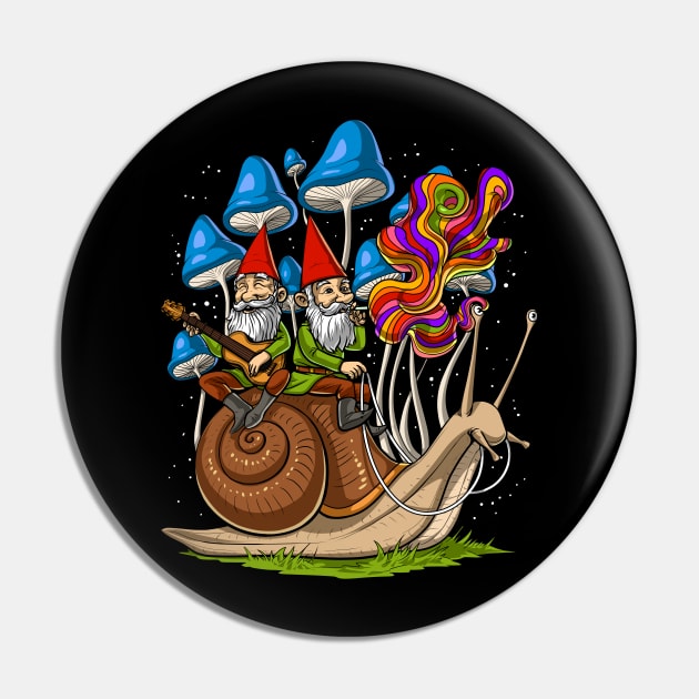 Magic Mushrooms Gnomes On Snail Pin by underheaven