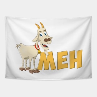 Illustration of a cheerful goat and the word MEH Tapestry