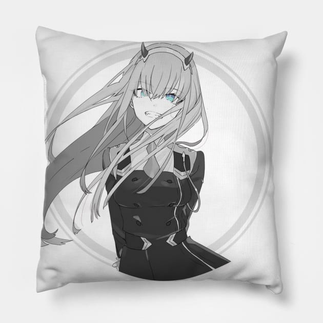 Zero Two Black & White Pillow by Kewty