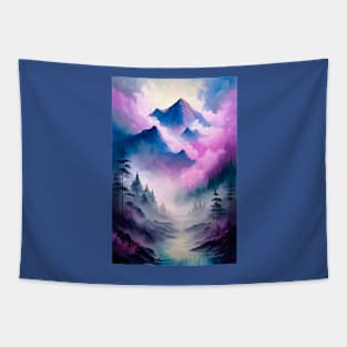 mountain landscape in psychedelic shades of lavender and purple Tapestry