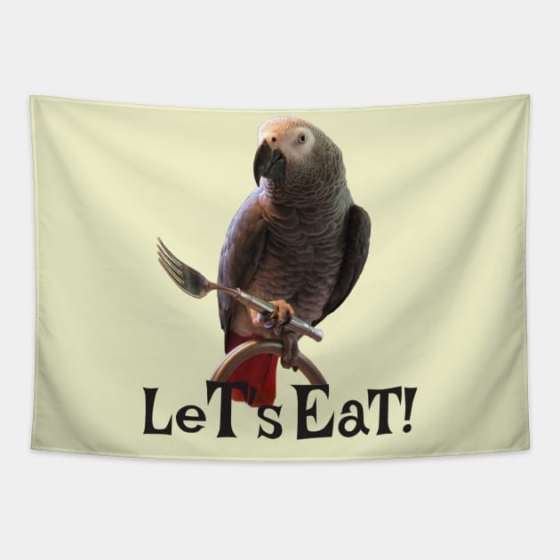 African Grey Parrot Let's Eat Tapestry by Einstein Parrot