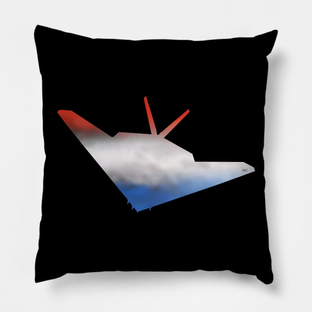 Red White and Blue F117 Nighthawk Silhouette Pillow by DSCarts