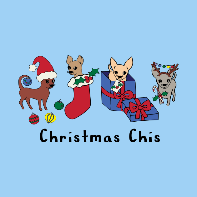 Blue Christmas Chis - smooth coat chihuahuas - Chihuahua Christmas Tee by bettyretro