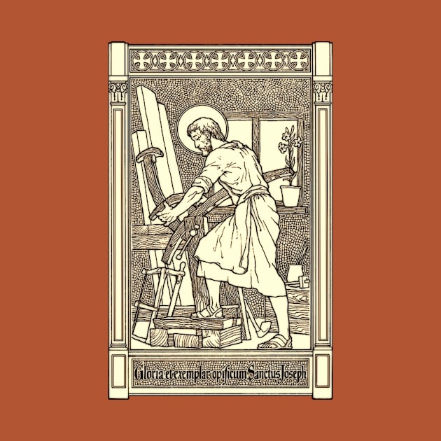 Saint Joseph the Worker Woodblock Print by Catholicamtees