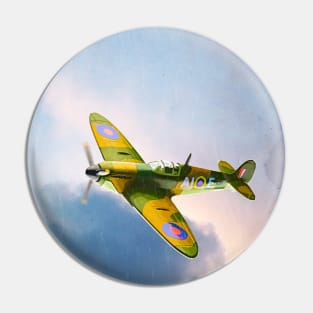 A spitfire in the style of 1960s model airplane box art Pin