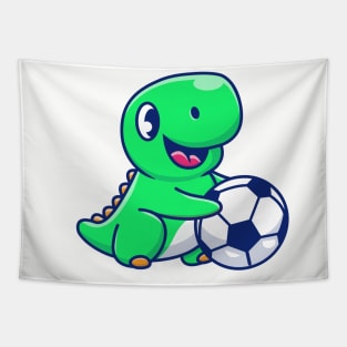 Cute Dinosaur Playing Football Cartoon Tapestry