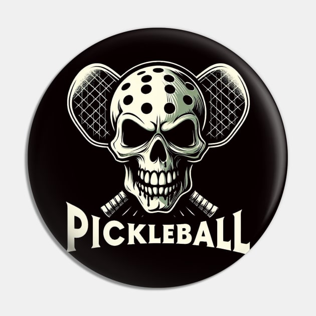 Pickleball Skull and Crossbones Design Pin by Battlefoxx Living Earth