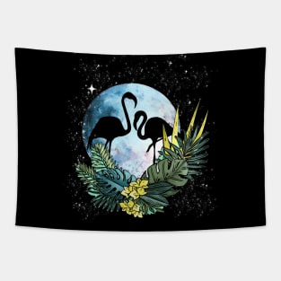 Flamingo shades blue moon and flowers Tapestry