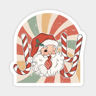 Retro Santa Candy Cane Joy Christmas Magnet