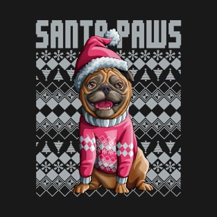 Santa Paws Pug Ugly Christmas Family Matching Santa Claus T-Shirt