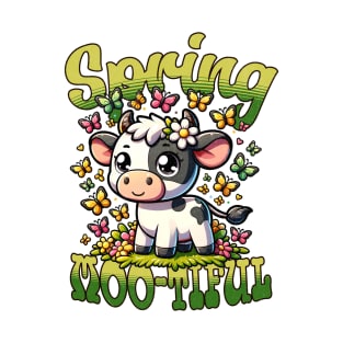 Cute Cow With Butterflies Spring Mood T-Shirt