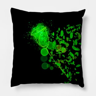 Green Rose taken by Leaves Pillow