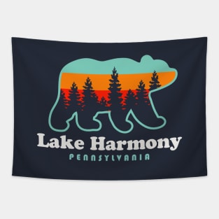 Lake Harmony Pennsylvania Bear Poconos Vacation Retro Sunset Tapestry