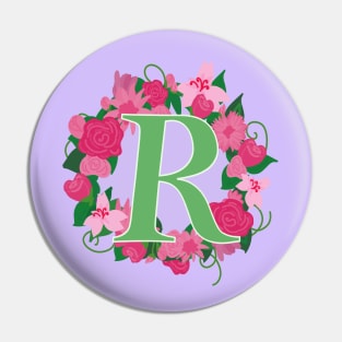 Monogram R, Personalized Floral Initial Pin