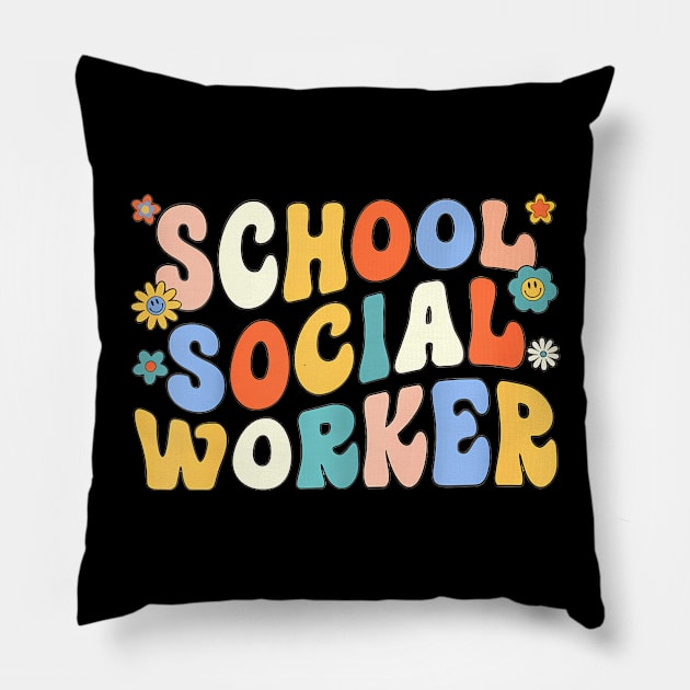 Groovy School Social Worker Coping Skills Back To School Pillow by Art Diana Co