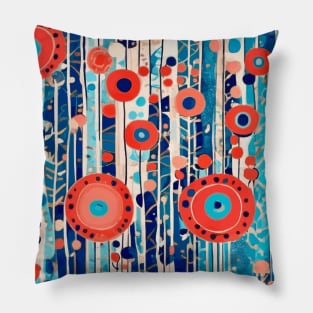 Red Blue White Abstract Garden After Klimt Pillow