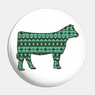 Stock Show Livestock Heifer with Green Southwest Pattern Pin