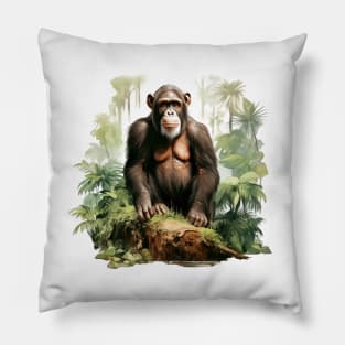 Cute Chimpanzee In Jungle Pillow