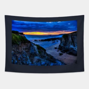 Hayle Beach Godrevy Lighthouse Sunset Tapestry