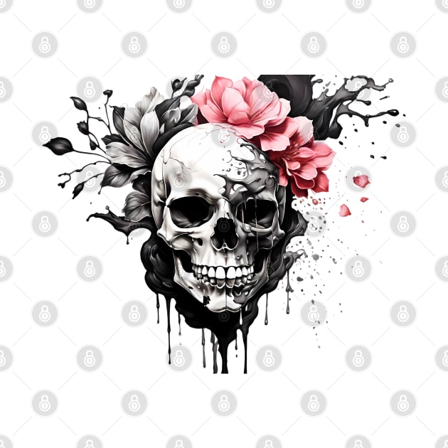 Flowery Skull Ink Dripping Effect by PrintSoulDesigns