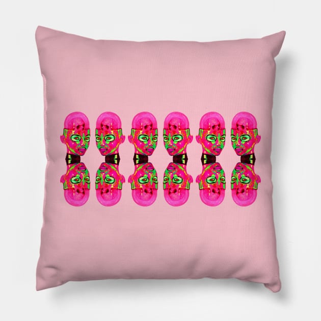 Pink Future Cyborg Girl | Skull Brain Terminator | Candy Girl Surreal Pop Art | Steam Punk Original Painting By Tyler Tilley Pillow by Tiger Picasso