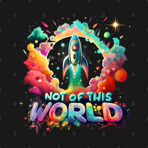 "Not of this World" - Rocket in neon Space by PrintSoulDesigns