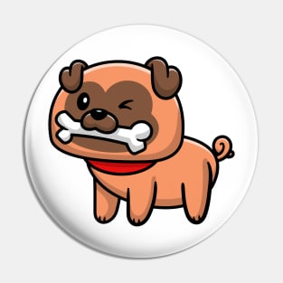 Cute Pug Dog Eat Bone Cartoon Vector Icon Illustration Pin