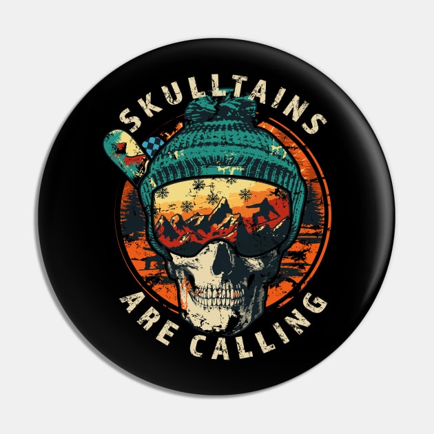 Skulltains Are Calling Snowboarding Vintage Pin by PunnyPoyoShop