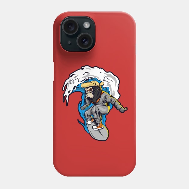 Monkey surfer waves Phone Case by Mako Design 