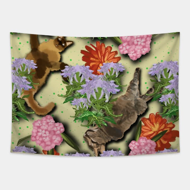 Cat garden Tapestry by Goldsmudge.com