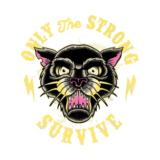 Black Panther Cat Strong Survive Tattoo T-Shirt