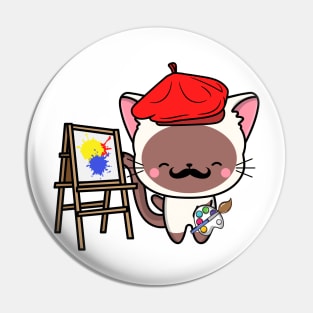 Funny white cat is a painter Pin