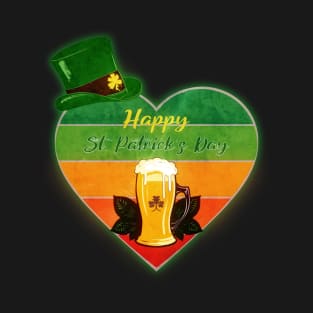 Happy St. Patrick's Day Heart Shaped Retro Sunset Design T-Shirt