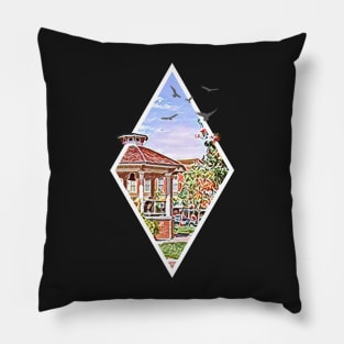 Town Square at Spring - Digital Art - Diamond Frame - Black - Gilmore Pillow