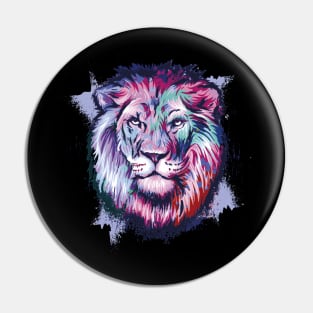 Lion Head in Beautiful Colorful Grunge Style Pin