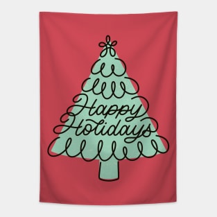 Retro Tree Happy Holidays Tapestry