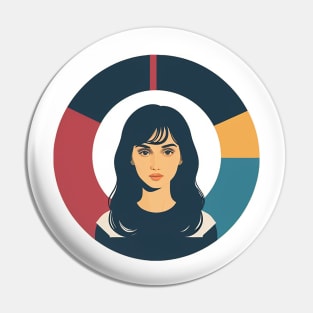 Angry Woman Glaring Forward with a circular colorful background Pin