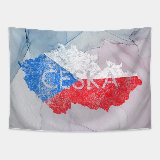 Watcolor Blue Czech Republic Map and Flag Souvenir Tapestry by Family Heritage Gifts