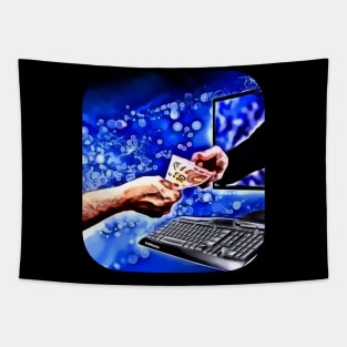 Hand to hand paying through screen abstract make money Tapestry