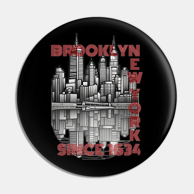 Brooklyn-New York, Skyline Pin by shirtsandmore4you