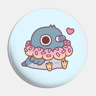 Cute Chubby Pigeon With Donut Necklace Funny Pin