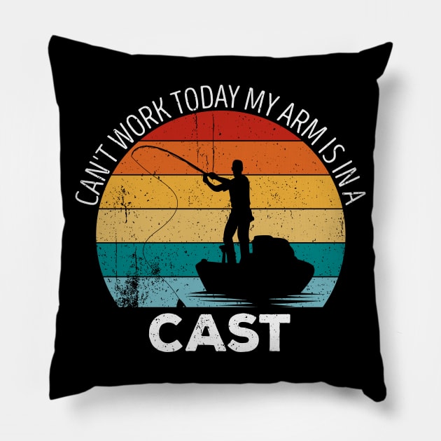 Vintage Style Can't Work Today My Arm is in A Cast T-Shirt Funny Fishing  Graphic Gift ideas - Ice Fishing Gift Fishing - Pillow