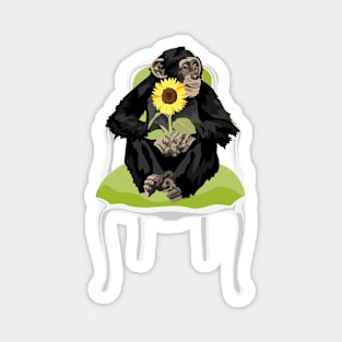 Chimp in a chair with a sunflower Magnet